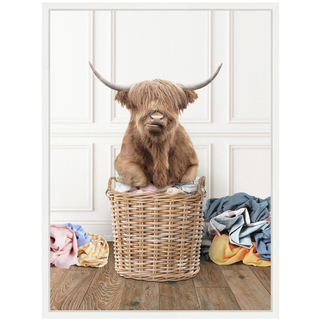 Sylvie Highland Cow Traditional Laundry Framed Canvas by Amy Peterson