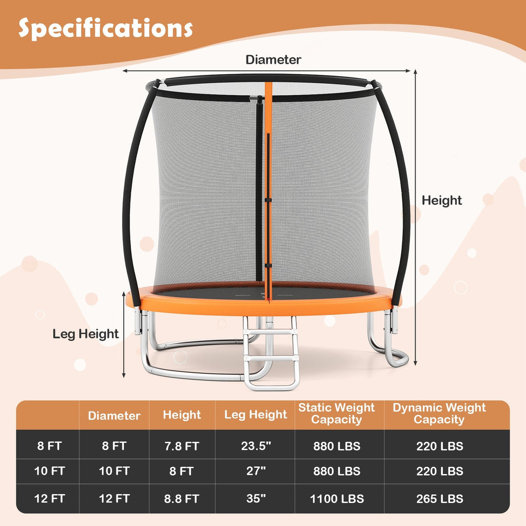 12FT Outdoor Trampoline Heavy-Duty Recreational Trampoline with Safety Enclosure Net