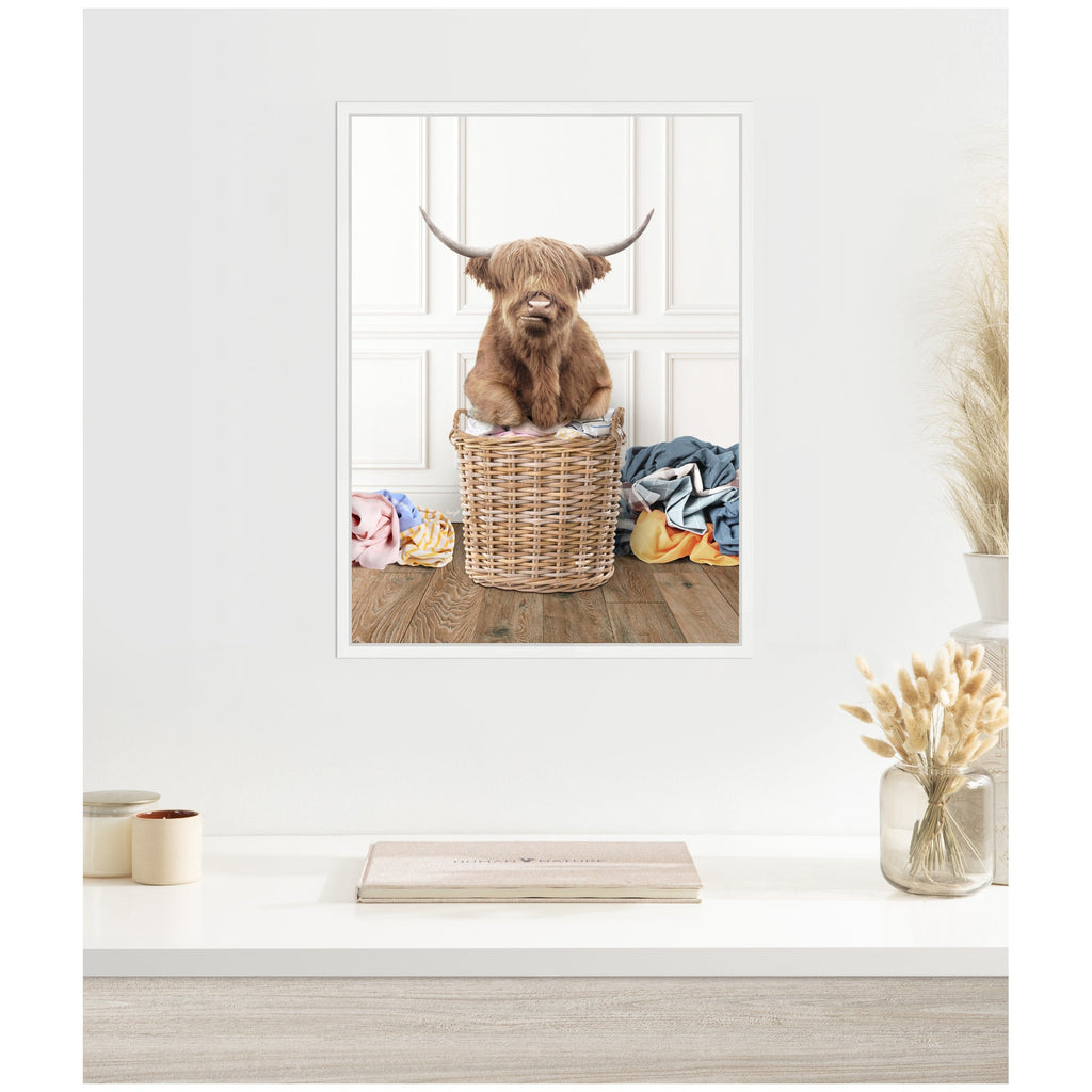 Sylvie Highland Cow Traditional Laundry Framed Canvas by Amy Peterson