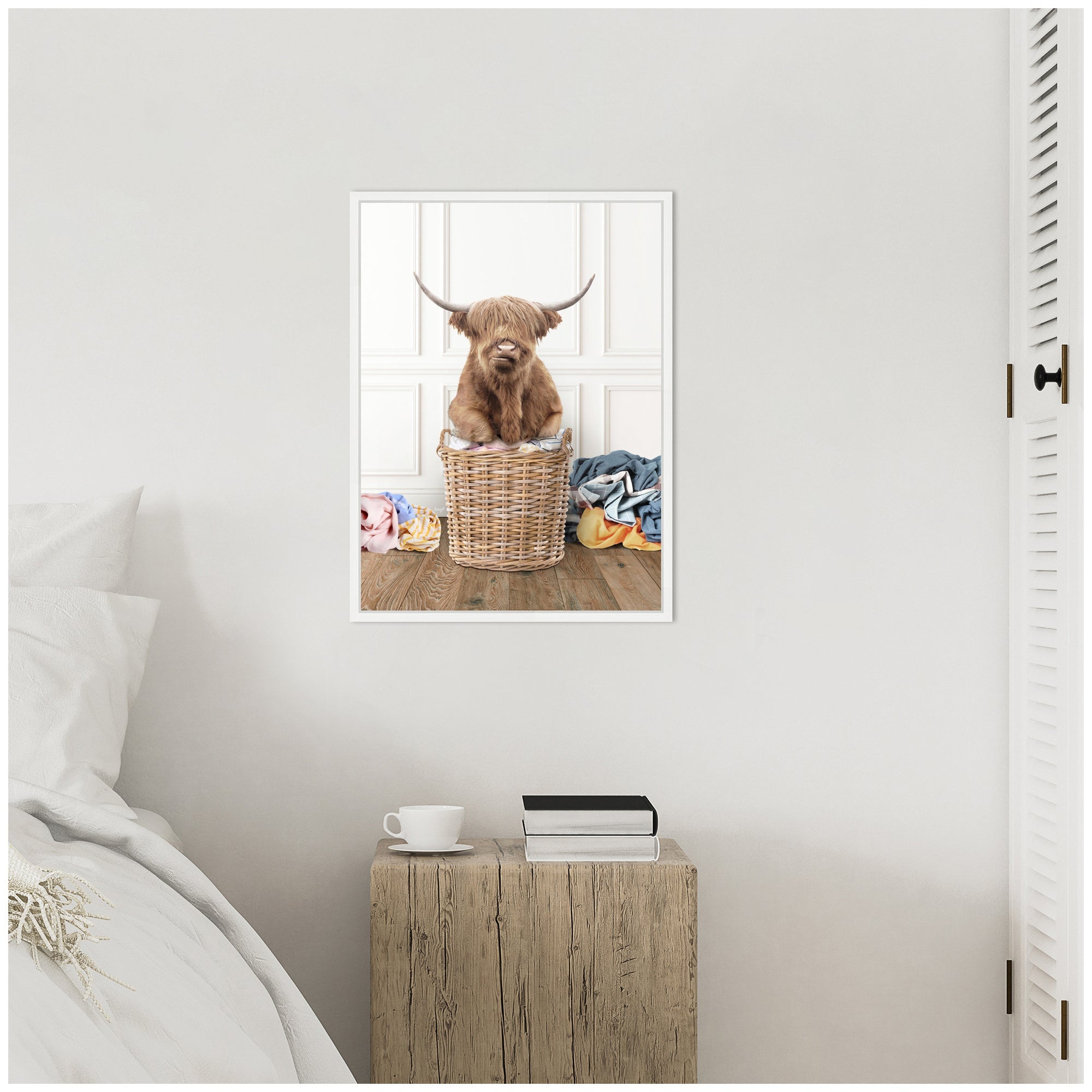 Sylvie Highland Cow Traditional Laundry Framed Canvas by Amy Peterson