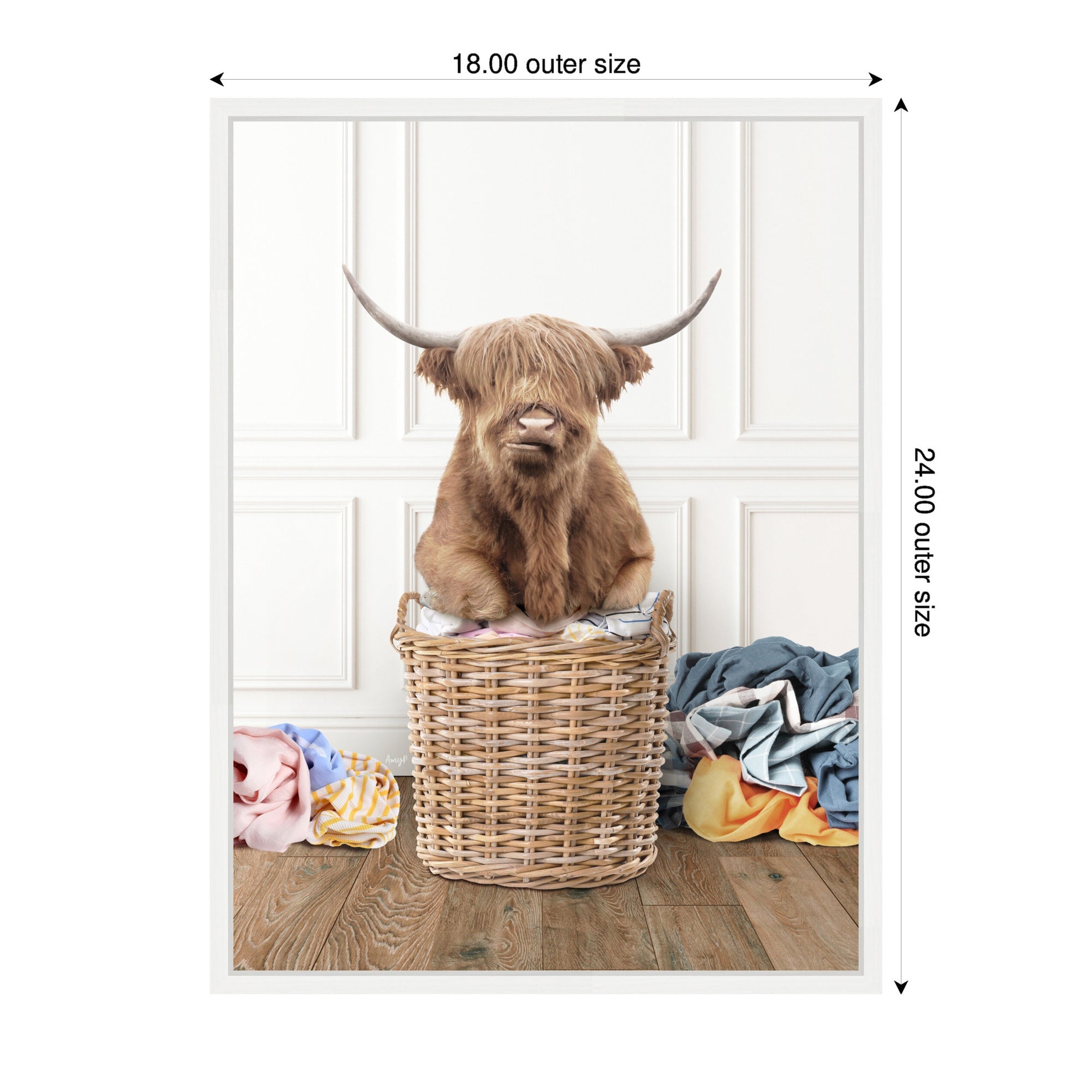 Sylvie Highland Cow Traditional Laundry Framed Canvas by Amy Peterson